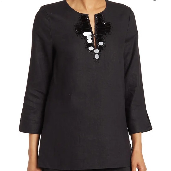 Donna Karan Tops - Donna Karan New York Linen Jewel Embellished Tunic
